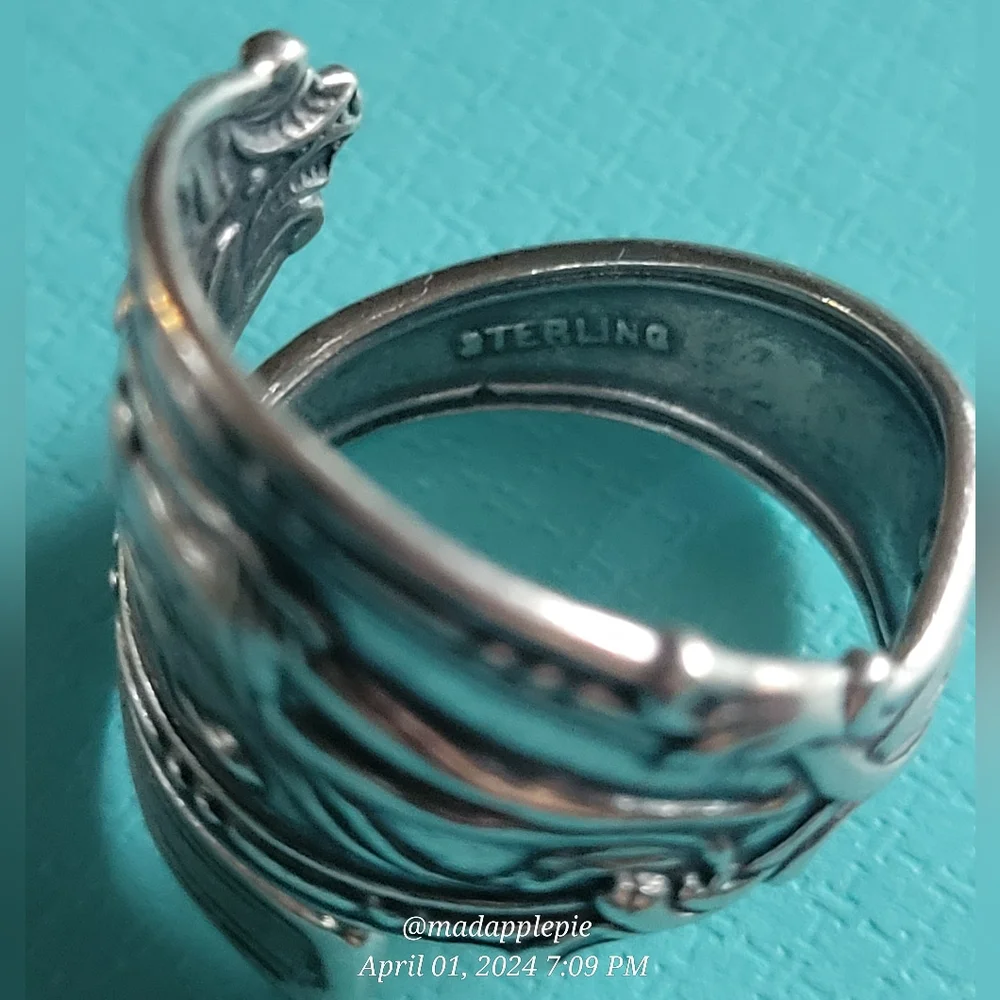 Vintage Sterling Silver Spoon Ring Goddess Woman Nude Handcrafted #134